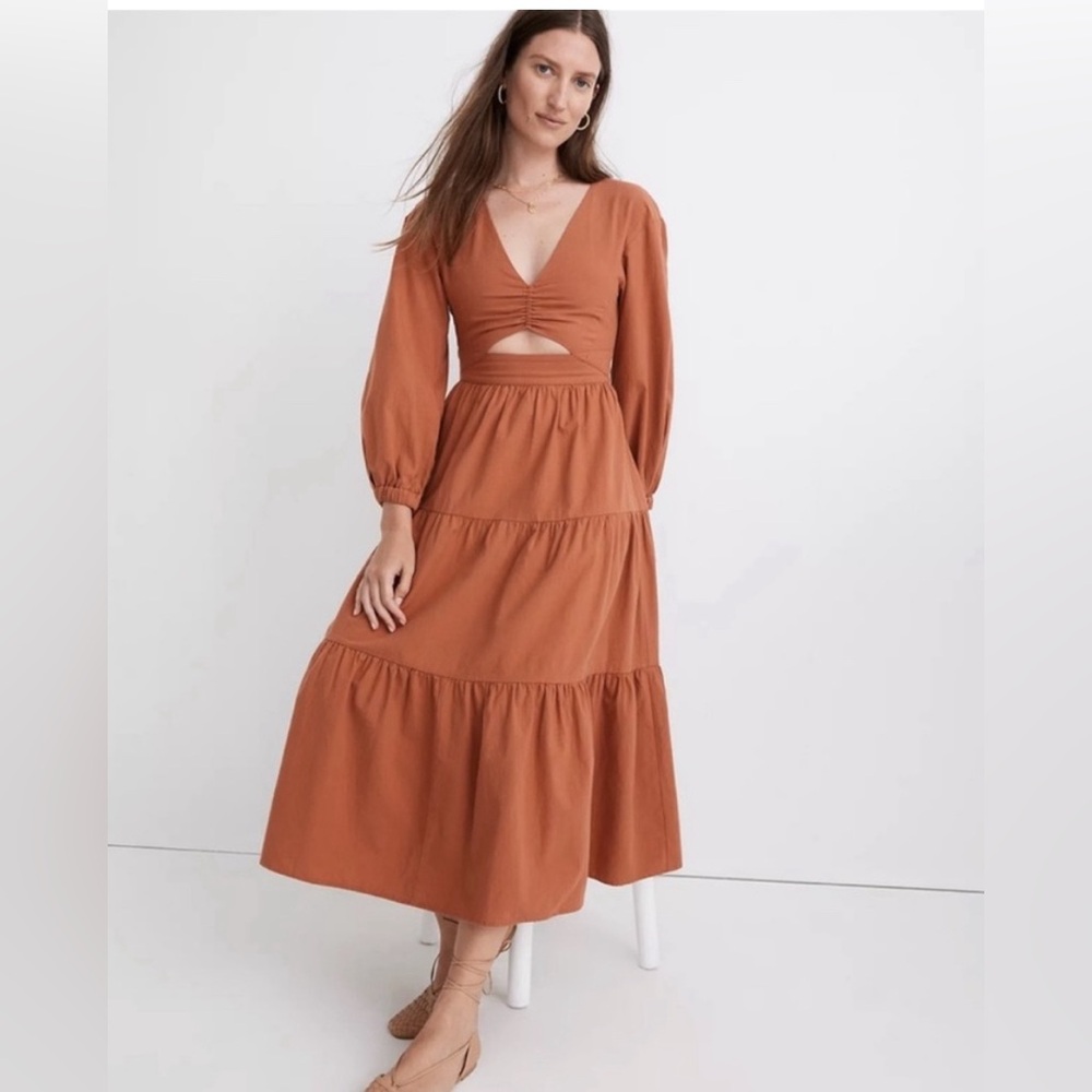 Madewell Crepe Cutout Midi Long Sleeve Dress